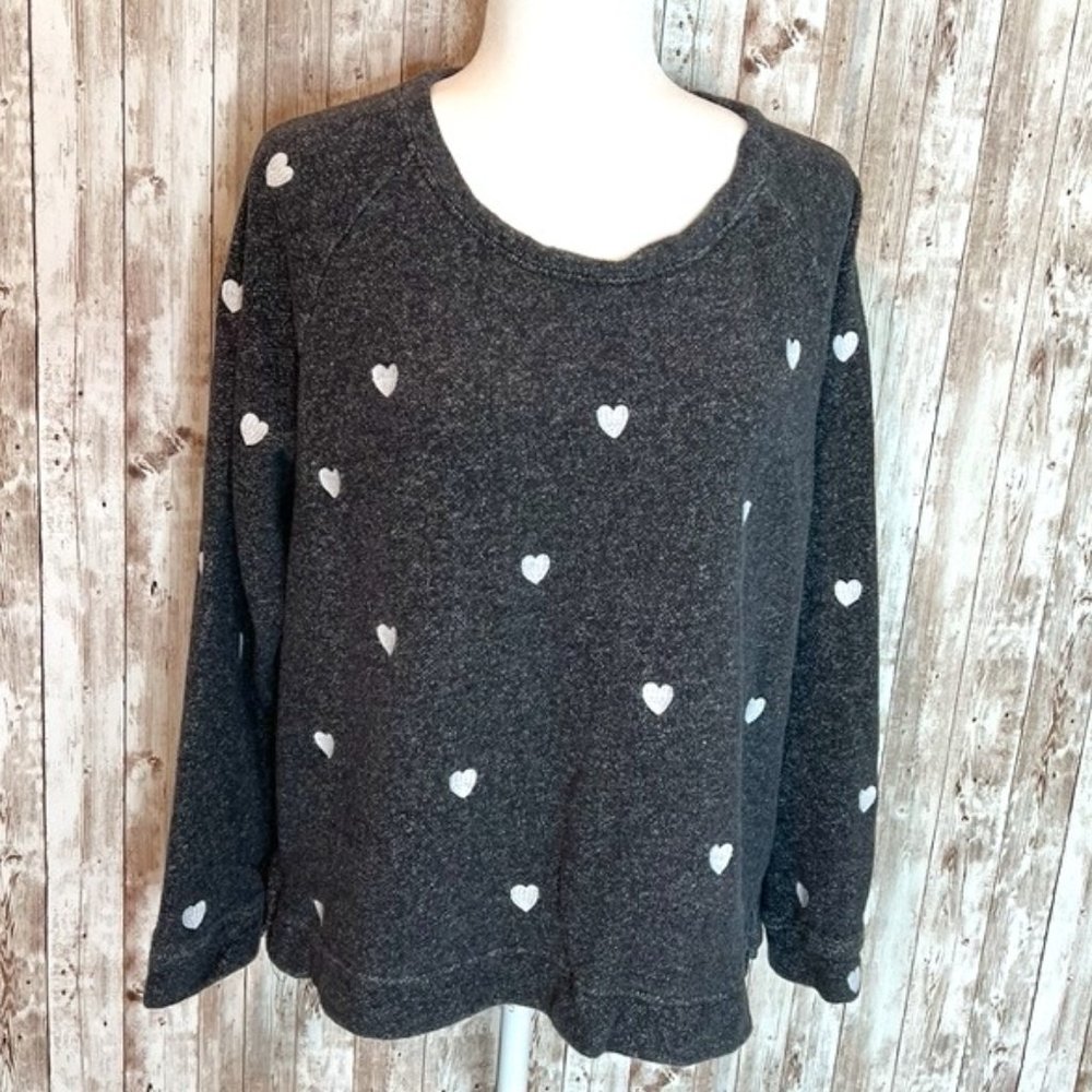 LOFT  Lou & Grey Sweatshirt Gray with White Hearts size XL